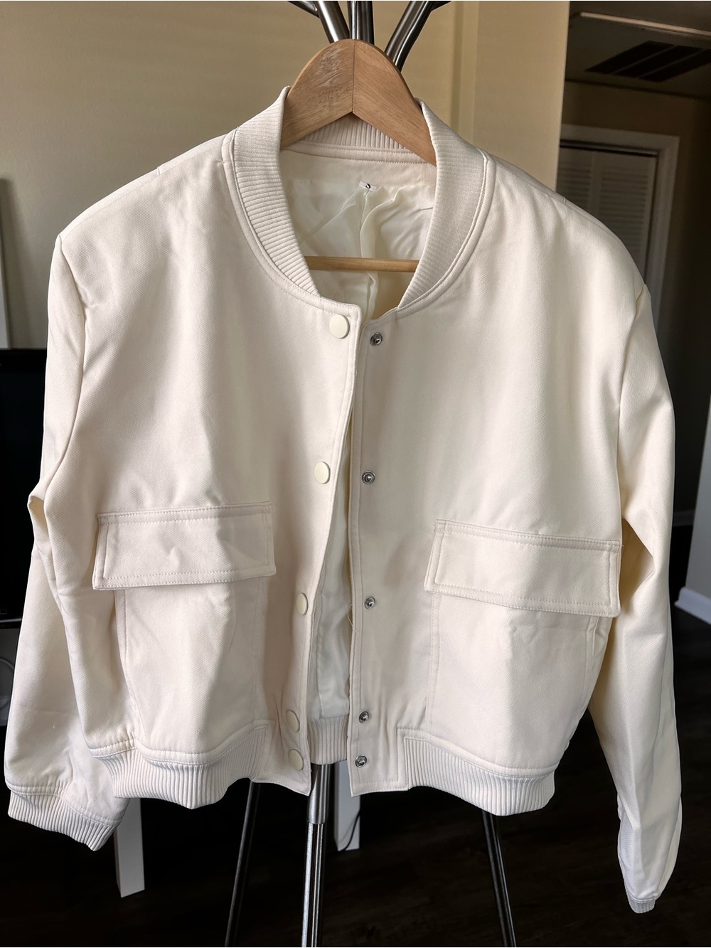 Cream Button-Front Bomber Jacket, size M, never used.
